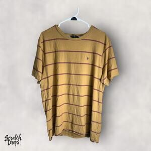 Vintage 90s Men's T Shirt Size XL Single Stitch Brown Striped Retro Casual V04